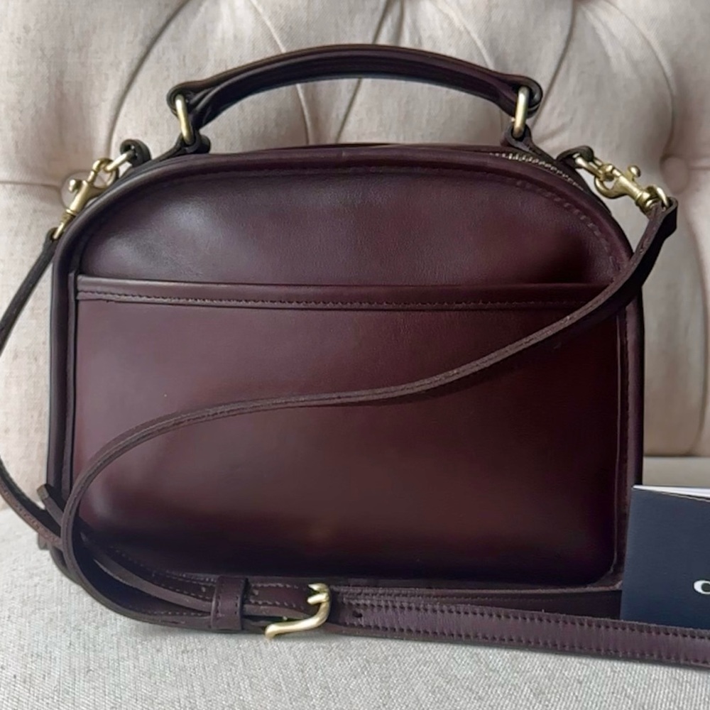 VINTAGE COACH MAHOGANY LEATHER LUNCHBOX ZIP CROSSBODY TOP HANDLE BAG 9991 - Picture 3 of 16